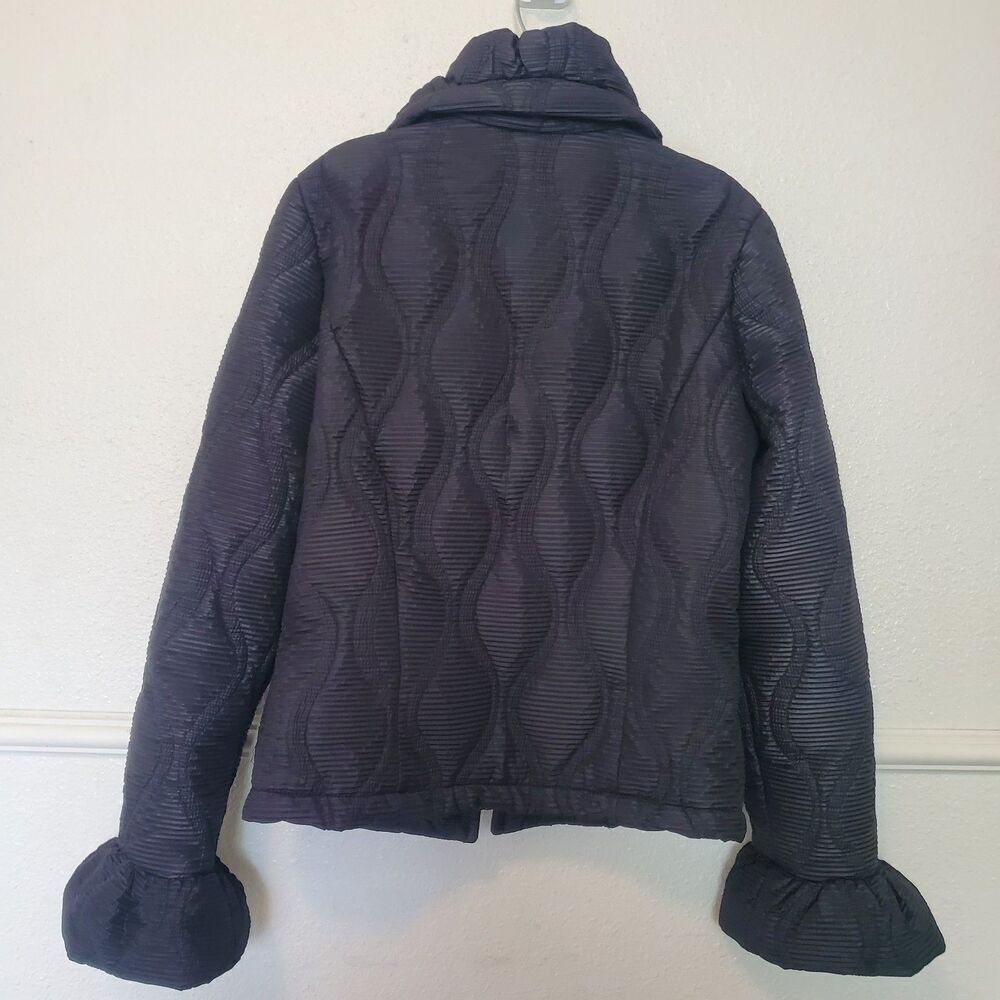 Jeff Gallano Quilted Jacket Blazer Full Zip Black Ruffles Pockets Size 3 Large - Picture 11 of 13